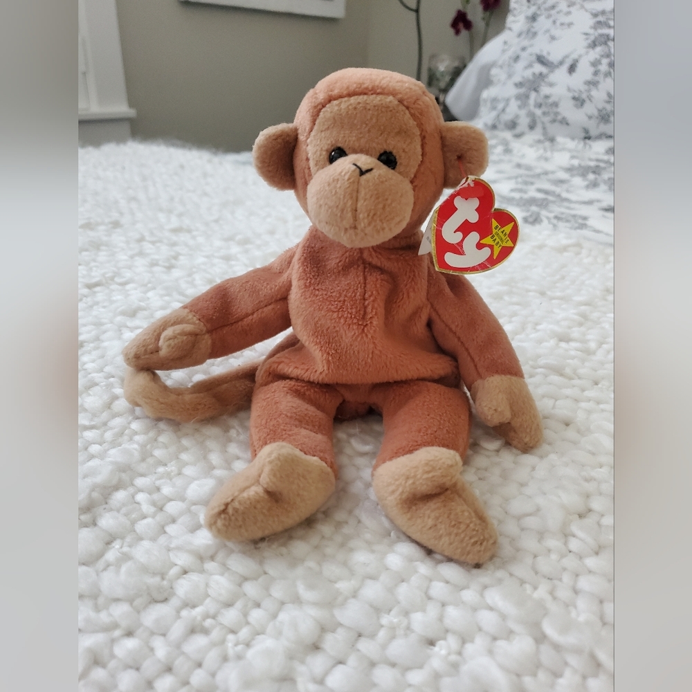TY Orginal Beanie Baby - Bongo The Monkey w/one candy cane